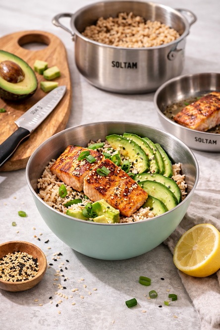 Read more about the article מתכון – קערת אורז מלא עם סלמון, אבוקדו ושומשום